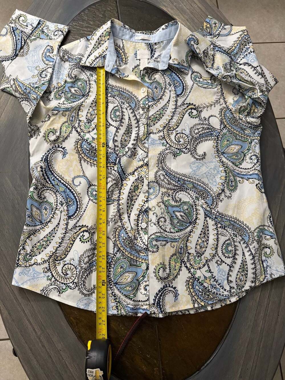 Chico's Women's Paisley Button-Up Blouse, Size 2, 3/4 Sleeve, No-Iron